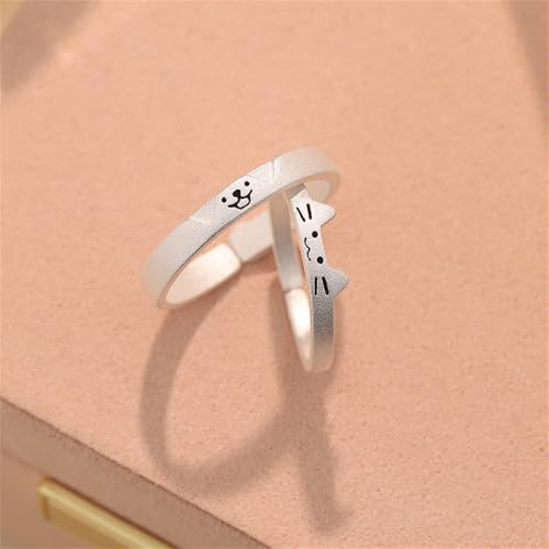 Cute Cat Dog Matching Ring for Him and Her Puppy Pet Kitten Animal Sterling Silver 999 Rings Wedding Open Couples Eternity Promise Bands Sets Jewelry4