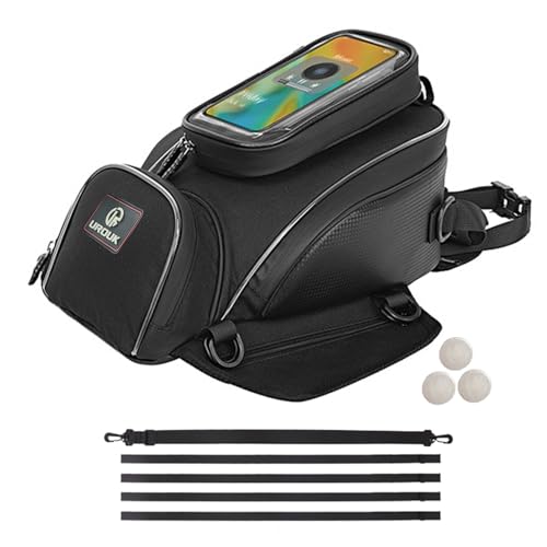 UROUK Tankrucksack Motorad Magnet mit Einer Touchscreen-Handytasche Bis zu 7.2 Zoll, Wasserdichter Tanktasche Motorad Quick Lock - 3 Magneten, 4 Riemen und 1 Schultergurt (Tank Tasche)