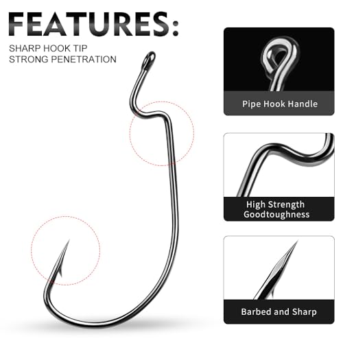 Fishing Hooks for Bass Fishing - 100pcs EWG Offset Worm Hook Texas Rig Hooks for Freshwater Saltwater Size 1/0 2/0 3/0 4/0 5/0 - Soft Lures Worms Plastics Bait Fishing Hook with Tackle Box - Image 5