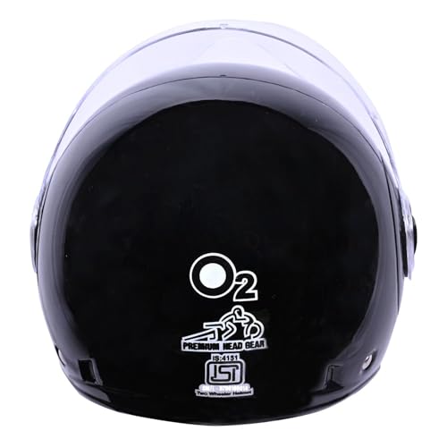 Image of O2 Open Face / Half face Helmet Unisex for Bike Women Men ISI Certified with Clear Visor Metallic Smooth Finish Lightweight & Compact (Black, 580mm Medium)