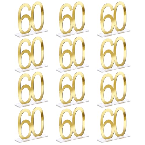 Image of Threehoney 12 Pcs Mirror Gold 60th Birthday Decorations for Men and Women Acrylic Anniversary Decorations Table Numbers Centerpieces for Birthday Party