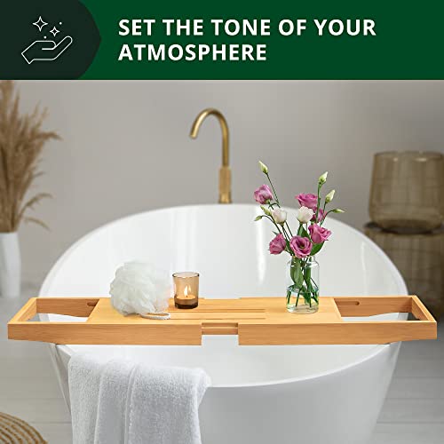 Luxury Bathtub Tray Caddy - Bamboo Adjustable Bath Tub Table Caddy For Bathroom, Bathtub Caddy Tray, Bathtub Accessories (Natural) #TOP5
