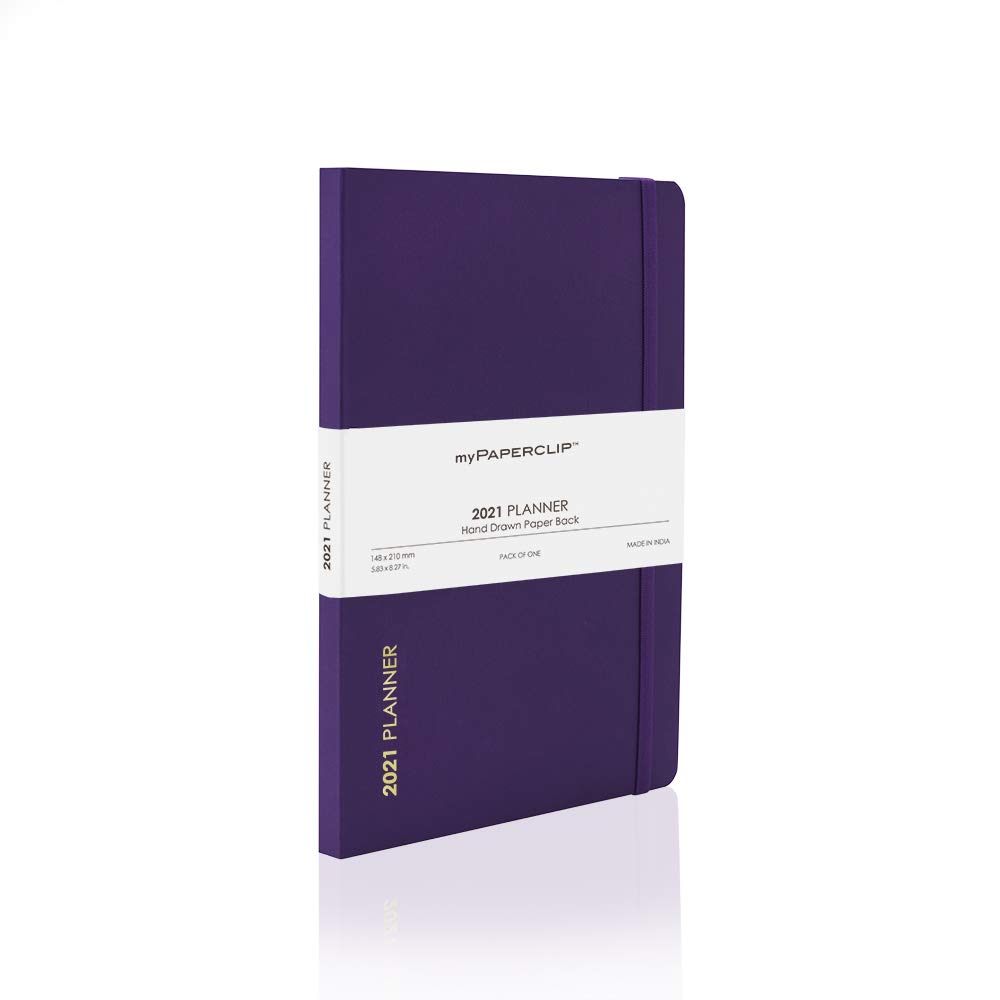 myPAPERCLIP2021 Weekly Planner, Section Thread Bound, Hand Drawn Paper Back, A5 (148 x 210 mm, 5.83 x 8.27 in), Amethyst (2021 Weekly Planner - D1 Amethyst)