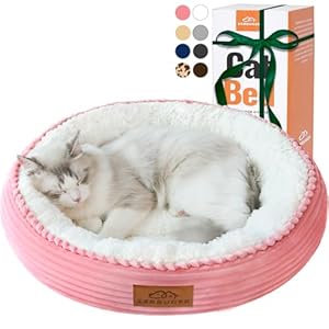 20in Washable Cat Beds for Indoor Cats – Round Donut Pet Bed for Cats, Small Dogs, Puppy, Kitten – Anti-Slip Bottom, Calming Bed Gift – Pink