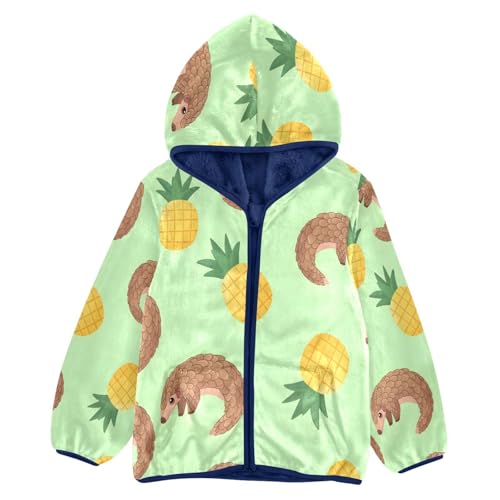 Pangolins and Pineapples on Green Toddler Fleece Jacket Girl Boys Hooded Fleece Jacket Coat Warm Outwear Zip-up 3-10T