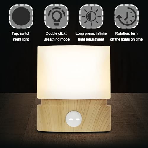 Image of Cylindrical Lamp Cute Night Light USB Charging Nordic Rotating Digital Display, Timer, Rechargeable, Dimmable, Sleep Companion Night Light(Wood)
