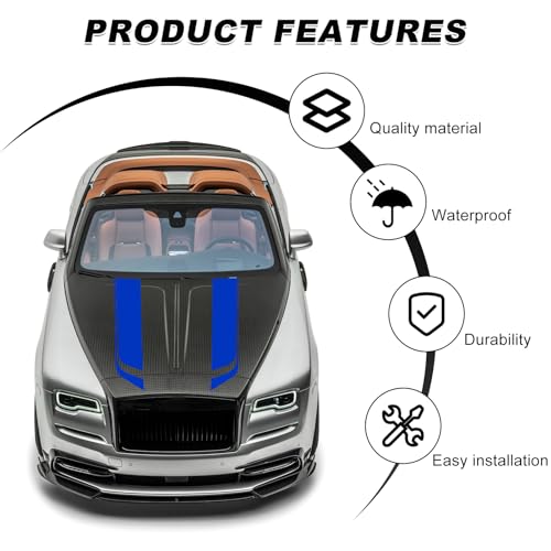 Image of Car Hood Decal Sticker, Automotive Side Body Stripe Graphics Racing Bumper Sticker, Universal Vehicle Skirt Roof Bonnet Vinyl Decal Exterior Decoration, Car Accessories (Blue)