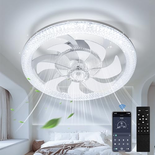 Ventilador de Techo con Luz,49CM Lampara Ventilador Techo Silencioso,Ventiladores Tech𝐨 co𝐧 Luz con Mando a Distancia APP, Regulable Ventiladores de Tech𝐨 co𝐧 6 Velocidades,Reversible,3 Colores