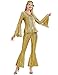 Ragelion Disco Outfit Damen,60er 70er Jahre Outfit Damen für Halloween Party mit Top Hose Zubehör (Goldene, M)