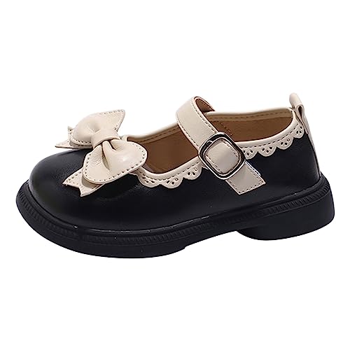 girl sandal size 13 Bow Mary Jane Shoes Ballerina With Satin Ankle Tie For Wedding Birthday Party (Black, 6.5 Infant)