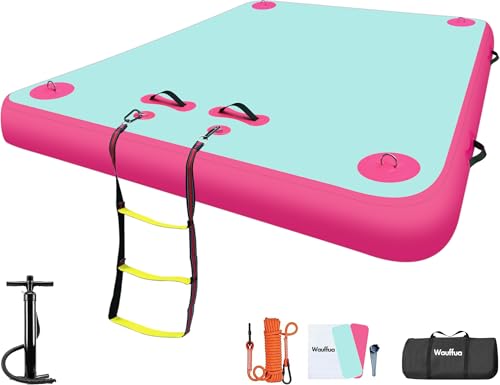 Wauffua Inflatable Floating Dock for Lakes, Thick Lake Floats for Adults, Non-Slip Air Dock Platform with Portable Carrying Bag and Ladder, Floating Dock for Pool Beach Ocean