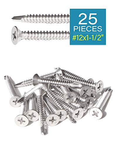 Image of Stainless Steel Sheet Metal Screws #12 x 1-1 /2 Inch 25pcs, Self Drilling Flat Head Phillips Stainless Steel 410 Screws Standard Thread Teks Screws for Wood to Metal Stud by IMSCREWS