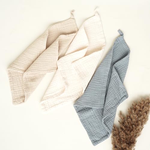 Image of Konssy Baby Muslin Washcloths 7-Pack, 100% Cotton Baby Bath Washcloths, Soft & Absorbent Wash Cloths and Burp Cloths for Newborn Kids Girls & Boys, 11x11 inches