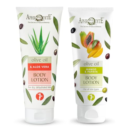 Aphrodite Körperpflege Set. 2-teiliges Körperlotion Set für intensive Feuchtigkeitsversorgung, geschmeidige Haut - 1x Bodylotion mit Aloe Vera 1x Bodylotion mit Mango & Papaya - Straffende Körpercreme