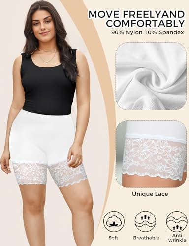 Image of ZENUTA Women Anti Chafing Shorts Under Dress Seamless Slip Shorts Lace Hem No Rolling Breathable Cooling Safety Shorts