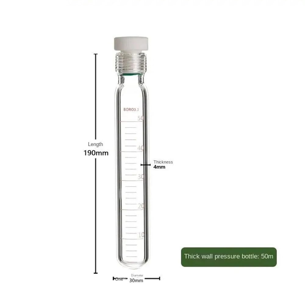 Cristalería de Laboratorio Botella de presión de pared gruesa Botella de presión de tornillo Tubo de presión de vidrio Tubo de reacción de PTFE(50ML)