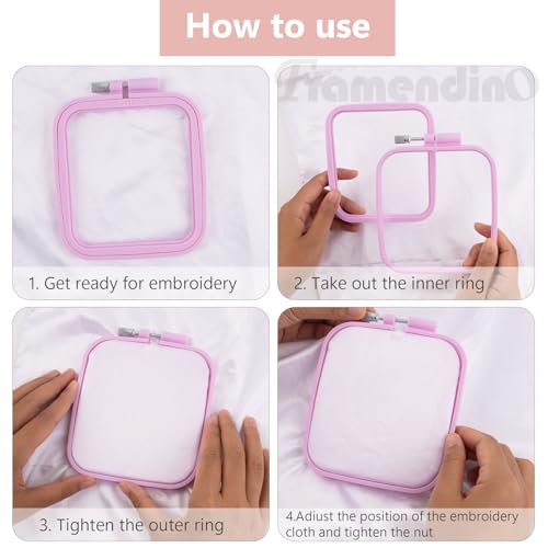 Image of Framendino, 4 Pack Size Square Embroidery Hoops Plastic Cross Stitch Reusable Frames Rings for DIY Sewing Needlework Project