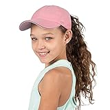 Ponyflo Kids Active Ponytail Hat - Ponytail Cap, Girls Baseball Hat with Full Back Opening, Cute Hats for Girls Ages 7-12 Years