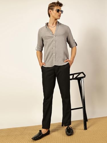Image of Thomas Scott Men's | Solid | Textured Fabric | Full Sleeve | Slim Fit | Polyester-Blend | Spread Collar | Casual Shirt