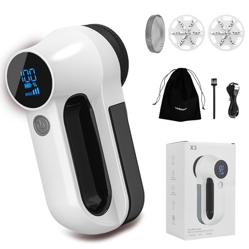 Bobble Remover for Clothes, Fabric Shaver Rechargeable, Electric Lint Remover with LED Display, 3 Speeds, 6-Leaf Blades, Defuzzer Fluff Remover Debobbler for Clothes Furniture