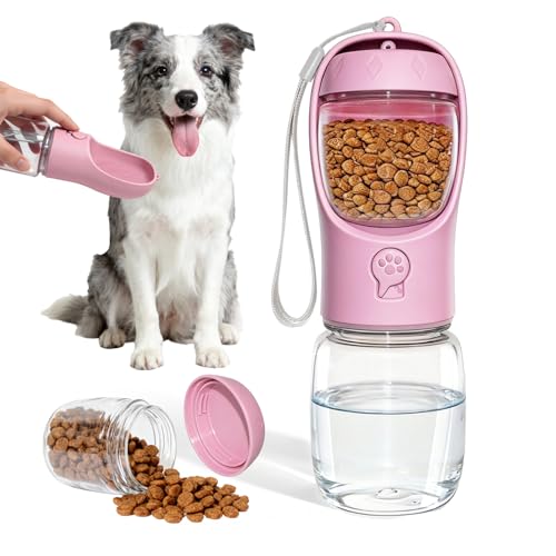 Dog Water Bottle, Portable Water Bottle with Food Container for Dogs Cat Pet Hiking Walking Travel Camping, Leak-Proof Dog Water Bowl Dispenser with Feeder Function Puppy Essentials