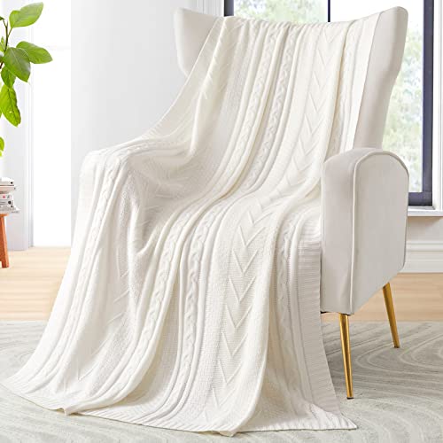 Eychei Ivory White Knitted Throw Blanket,Lightweight Decorative Knitted Blanket,Warm And Soft Throw Blanket For Sofa Couch Bed Chair 50"X60" #TOP7