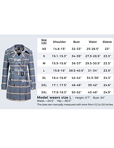 Wantdo Women's Plaid Trench Coat Long Sleeve Pea Coat Overcoat With Belt Gray Plaid Xl #TOP6