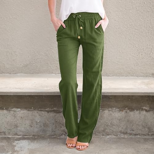 Women's Cotton Linen Pants,Summer Casual Loose Lightweight Straight Leg Pant with Pockets4
