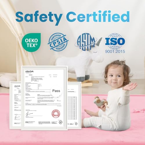 Image of 1.3 inch Thick Baby Floor Play Mat, 50x74 Padded Foam Tummy Time Crawling Mat, Non-Slip Water-Repellent Soft Plush Nursey Area Rug for Playroom Bedroom Living Room (Pink)