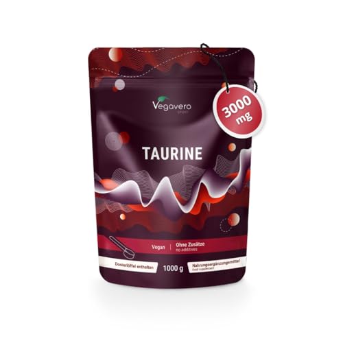 Taurina in Polvere | 1 Kg | 3000 mg per Dose Giornaliera | Integratori Sport Pre e Post Workout | Energizzante Altamente Dosato | Vegan | Senza Additivi | Vegavero®