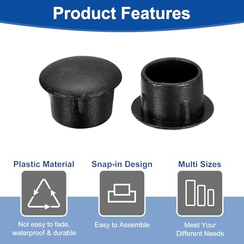 Image of uxcell 300Pcs Screw Hole Plugs, 10mm(3 /8 inch) Dia Plastic Round Button Plugs Snap in Locking Hole Covers Flush Type Caps for Furniture Cabinet, Black