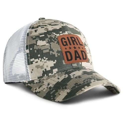 Image of Girl Father Daddy Dad Leather Patch Hat Birthday for Dad Papa from Daughter Son Adjustable Trucker Hat