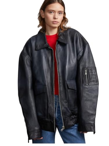 Tanis Leather Bomber-Black Cowhide Leather Jacket Oversize Fit, Jacket for Men & Women