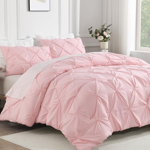 Image of Andency Twin Pinch Pleat Comforter Set (66 inchx90 inch),3 Piece Lightweight Pintuck Bedding Comforters & Sets, Fluffy Down Alternative Comforter with 2 Pillow Shams for All Season,White