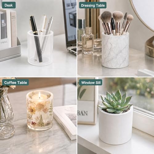 Image of Housoutil Cylinder Resin Mold Silicone, Silicone Resin Molds for Epoxy Casting, Round Pen Holder Mould, Concrete Planter Flower Pot Mould, Cup Makeup Brush Storage Organizer DIY Craft Making Kit