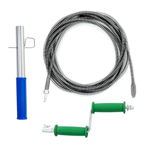 Spirale per la pulizia dei tubi, molla sturatubi, stura lavandini e scarichi, 10 mm x 500 cm, con 1 manico e 1 azionamento ausiliario, per cucina, bagno, lavandino, vasca da bagno