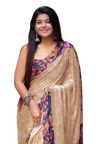 Image of MIRCHI FASHION Saree for Woman Chiffon Geometric and Leaf Printed | Lightweight Daily Regular Use Comfortable Women's Sari with Blouse Piece (Available in 15 Designs)