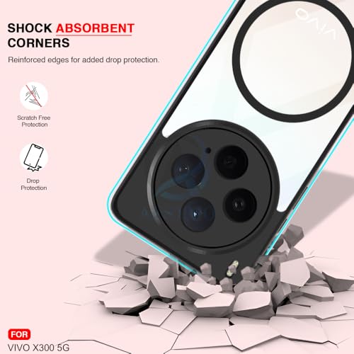 Image of AESTMO Vivo X300 5G Back Cover | 360 Protection | Crystal Clear Hard Back Transparent | Compatible with MagSafe Accessories (PC+TPU, Black Bumper)