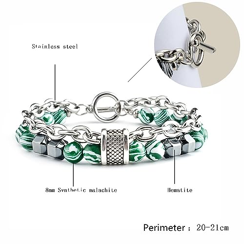 Bead Bracelets Malachite Bracelet Metal Beads Hip Hop Gallstone Beaded Chain Bracelet Mens Beads Stretch Bracelet 2 PCS2