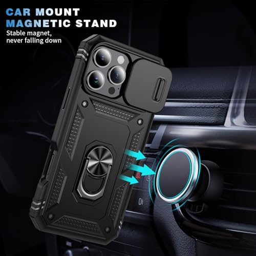 Coque iPhone 16 Pro noire antichoc avec protège-objectif coulissant de 6,3 pouces - 6