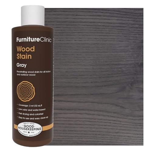 Image of Furniture Clinic Wood Stain | Grey | Water Based | Fast Drying, Low Odor, & Non-Toxic | for Indoor & Outdoor Furniture and More | Multiple Finishes | (8.5oz / 250ml)