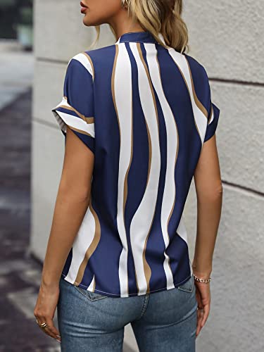 SOLY HUX Women's Notch V Neck Short Sleeve Color Block Blouse Elegant Work Office Shirts2