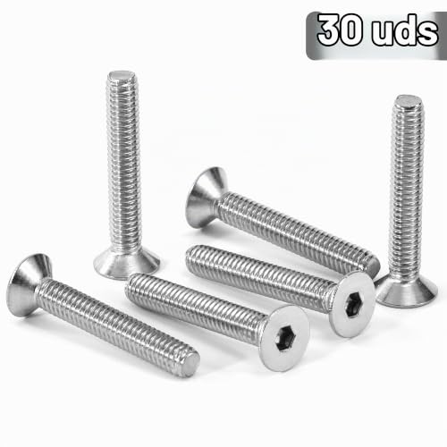 Miniatura 2 de Tunejoy Tornillo Avellanado M4 X 25 Mm Tornillos De Cabeza Avellanada Hexagonal De Acero Inoxidable A2 V2a Norma Din 7991 Con Llave Allen Rosca Completa 30 Piezas