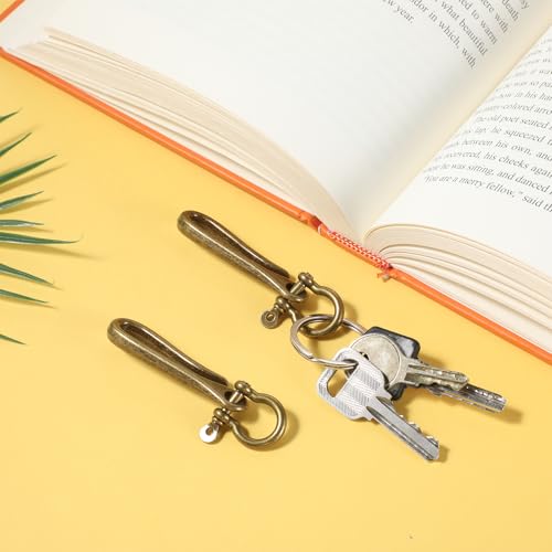 2 Pack Fish Hook Key Chains Solid U Shape Key Ring Vintage Keychain Retro Clip Antique Bronze Keys Chain with Shackle Pocket Clip Fish Hook Design Heavy Duty Keychain for Purse Belt Wallet Women Men