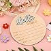 Newborn Announcement Sign, 15cm/5.9in Wooden Hello World Newborn Sign Birth Baby Name Plaques for Boys and Girls Baby Shower Photo Props or Hospital Nursery Decor (Blue)