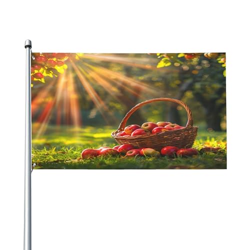 Flag 3X5 Ft Grass Fruit Apple Tree Garden Yard House Flags Fade Proof Polyester Flag with Grommets 3X5 Ft Outside Decor Banner for Outdoor Indoor Yard Lawn Porch Home Decorative