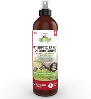 Chlorhexidine Spray for Dogs, Cats - Ketoconazole, Aloe - 8 oz. - Cat, Dog Hot Spot Treatment, Mange, Ringworm, Yeast Infection, Itching Skin Relief, Allergy Itch, Acne, Antibacterial Antifungal