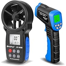 HOLDPEAK 981C Non-Contact Infrared Thermometer Digital Laser Infrared Thermometer -58 to 1022F -50 to 550C with Adjustable Emissivity + 866B Digital Anemometer Handheld Wind Speed Meter 2Packs