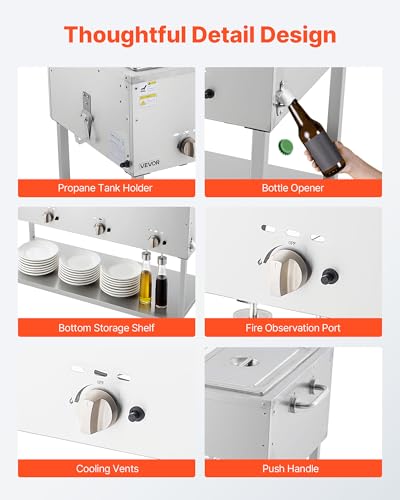 Image of VEVOR 4-Pan Commercial Propane Steam Table, LP Gas Outdoor Soup Warmer with Drain Valve and 3 inch Wheels, Stainless Steel Propane Food Warmer with Independent Temp Control, for Restaurant Outdoor Camping
