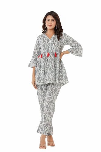 Vihaan Impex Cotton Printed White Floral co-ord Set for Women Partywear Dress